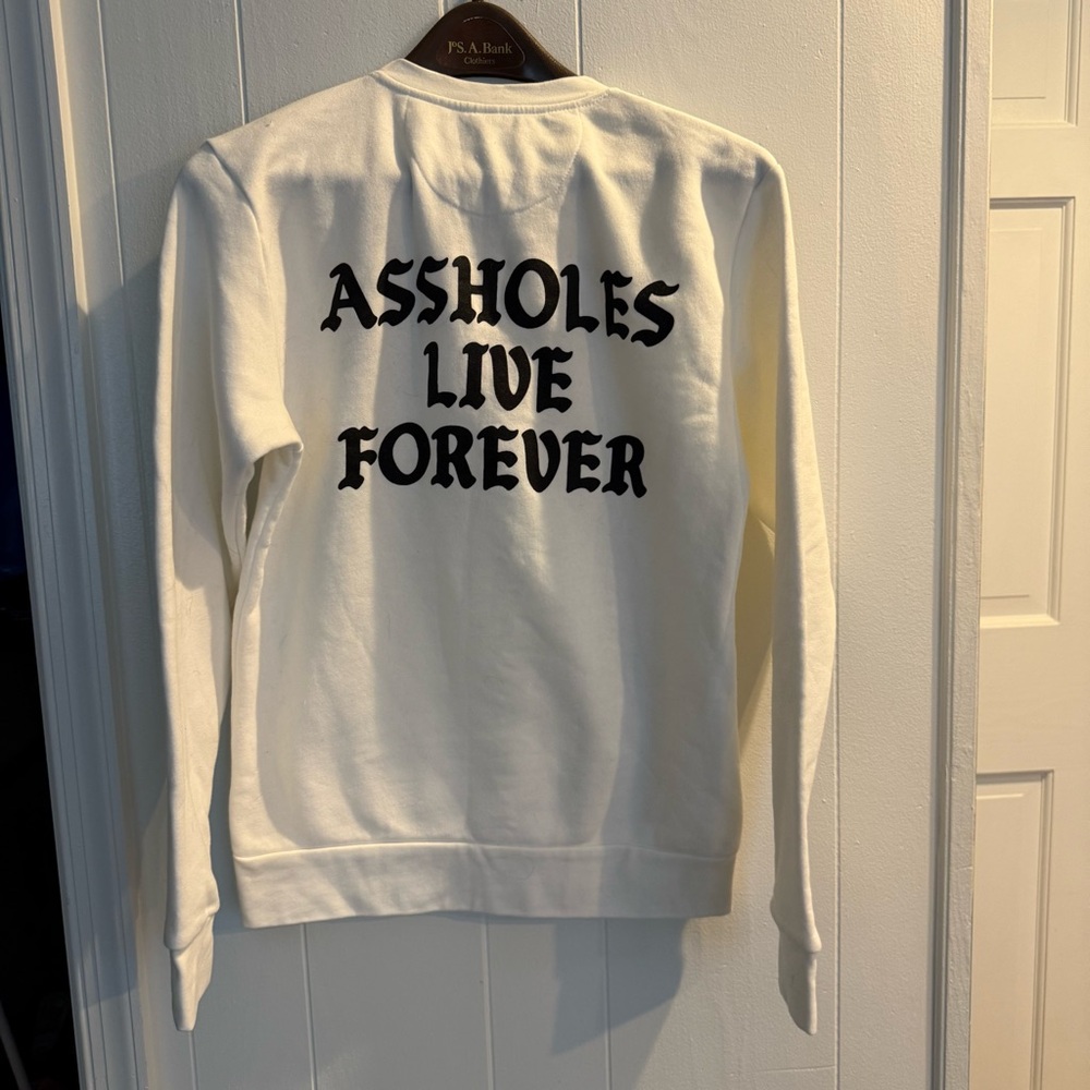 Assholes Live Forever white soft cotton fleece sweatshirt Small new - Picture 3 of 5